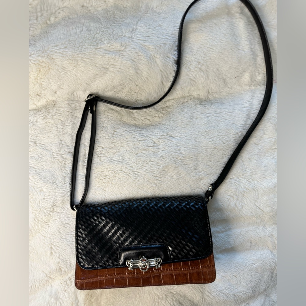 Vintage leather black and tan crossbody bag